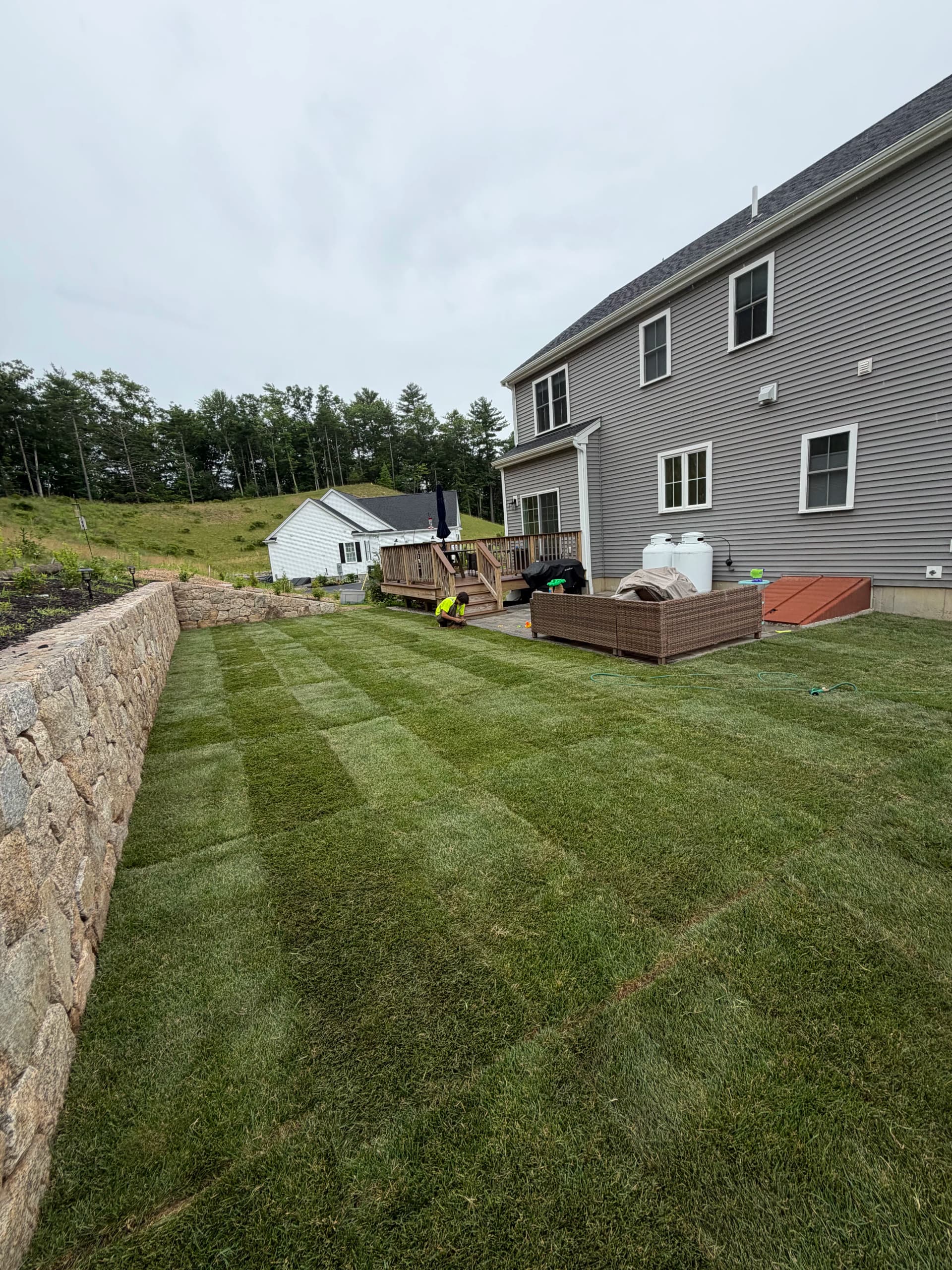 Backyard Sod Install and Retaining Wall in Douglas MA