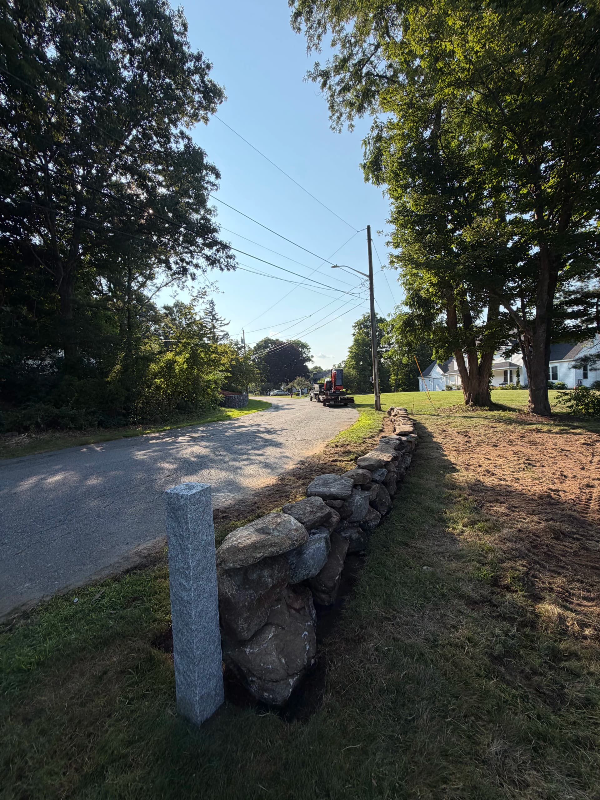 Stone Wall Construction Along a Roadside Edge in Southborough