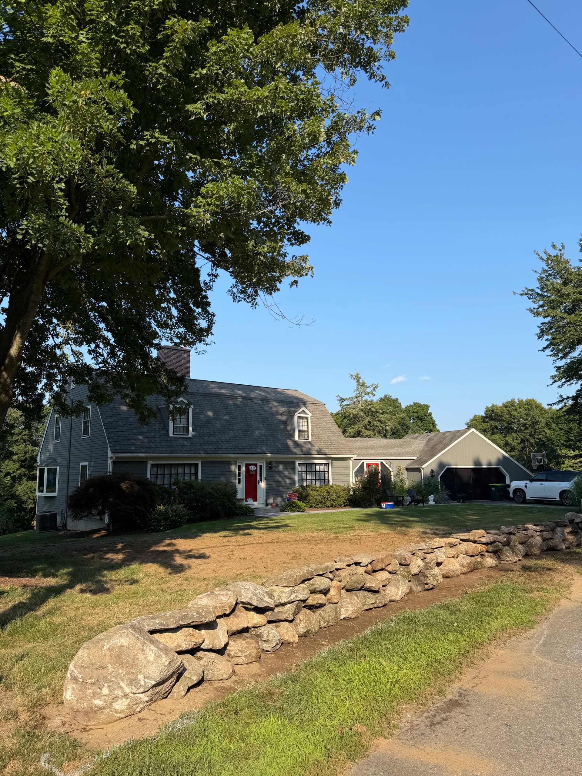 Stone Wall Construction Along a Roadside Edge in Southborough